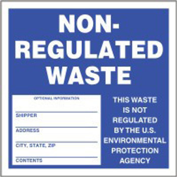 Hazardous Waste Label: Non-Regulated Waste 6" x 6" Adhesive-Poly Sheet - MHZW14EVC