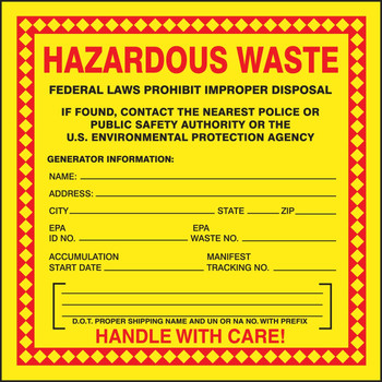 Safety Labels: Hazardous Waste 6" x 6" Adhesive-Poly Sheet - MHZW20EVP