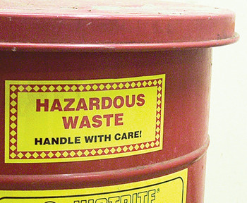 Hazardous Waste Label: Hazardous Waste - Handle With Care! 2 1/4" x 5" Adhesive Vinyl 100/Pack - MHZW21EVC