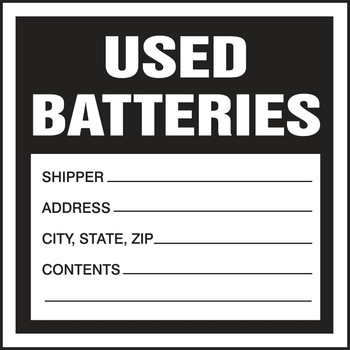 Hazardous Waste Label: Used Batteries 6" x 6" Adhesive-Poly Sheet 250/Roll - MHZW30EVL