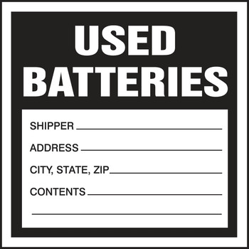 Hazardous Waste Label: Used Batteries 6" x 6" Adhesive Coated Paper 100/Pack - MHZW30PSC