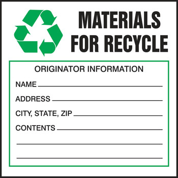 Safety Label: Materials For Recycle 6" x 6" Adhesive-Poly Sheet - MHZW45EVP