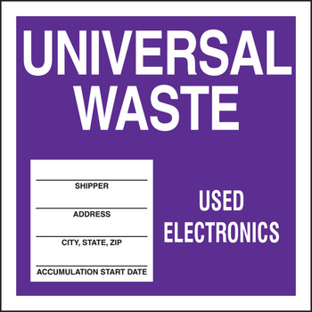 Drum & Container Labels: Universal Waste - Used Electronics 6" x 6" Adhesive-Poly Sheet 250/Roll - MHZW513EVL