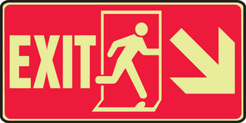 Glow-In-The-Dark Safety Sign: Exit (With Graphic And Down Right Arrow) 7" x 14" Lumi-Glow Plastic 1/Each - MLEX511GP
