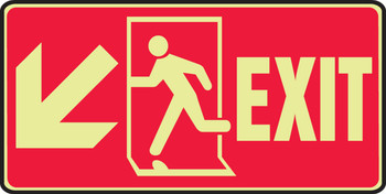 Glow-In-The-Dark Safety Sign: Exit (With Graphic And Down Left Arrow) 7" x 14" Lumi-Glow Flex 1/Each - MLEX512GF