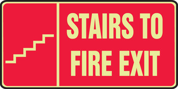 Glow-In-The-Dark Safety Sign: Stairs To Fire Exit (Graphic) 7" x 14" Lumi-Glow Plastic 1/Each - MLEX521GP