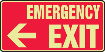 Glow-In-The-Dark Safety Sign: Emergency Exit (Left Arrow 7" x 14") 7" x 14" Lumi-Glow Plastic 1/Each - MLEX522GP