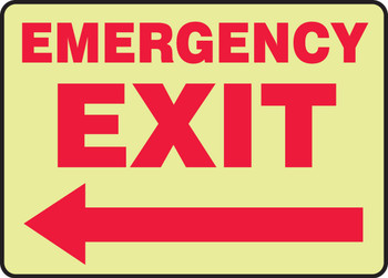 Glow-In-The-Dark Safety Sign: Emergency Exit (Left Arrow) 10" x 14" Lumi-Glow Plastic - MLEX571GP