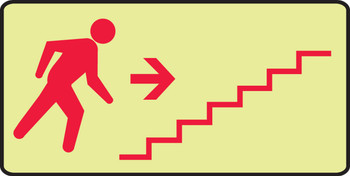 Glow-In-The-Dark Safety Sign: (Stairs To Fire Exit Right) 7" x 14" Lumi-Glow Plastic 1/Each - MLEX582GP
