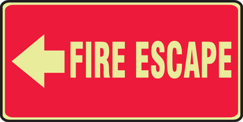 Glow-In-The-Dark Safety Sign: Fire Escape (Red Background - Left Arrow) 7" x 14" Lumi-Glow Plastic 1/Each - MLEX585GP