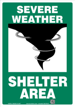 Glow-In-The-Dark Safety Sign: Severe Weather Shelter Area 14" x 10" Lumi-Glow Plastic - MLFE544GP