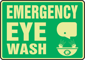 Safety Sign: Emergency Eye Wash 10" x 14" Lumi-Glow Flex - MLFS562GF