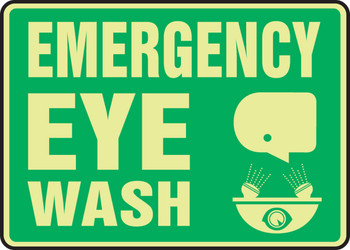 Safety Sign: Emergency Eye Wash 10" x 14" Lumi-Glow Plastic - MLFS562GP