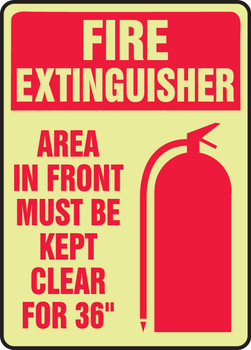Glow-In-The-Dark Fire Extinguisher Safety Sign: Area In Front Must Be Kept Clear For 36" 14" x 10" Lumi-Glow Flex 1/Each - MLFX520GF