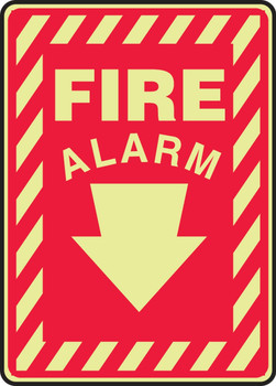 Glow-In-The-Dark Safety Sign: Fire Alarm (Down Arrow) 10" x 7" Lumi-Glow Plastic 1/Each - MLFX535GP