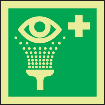 IMO Evacuation & First Aid Sign: Eye Wash 6" x 6" Lumi-Glow Dura-Adhesive 1/Each - MLMR148GE