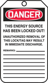 OSHA Danger Lockout Tag: Do Not Operate - Maintenance Department English HS-Laminate 5/Pack - MLT401LTM