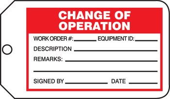 Safety Tag: Change Of Operation RP-Plastic 5/Pack - MMT331PTM