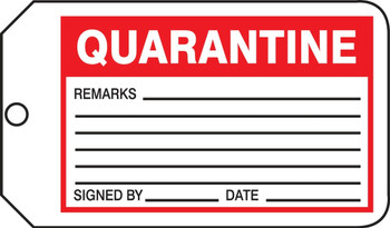 Safety Tag: Quarantine RP-Plastic 25/Pack - MMT339PTP