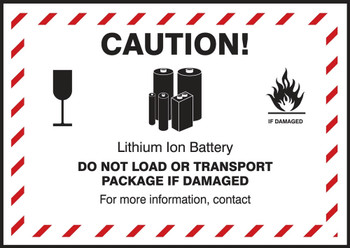 Shipping Label: Caution Lithium Ion Battery Do Not Load Or Transport Package If Damaged For More Information Call ___ 3" x 4 1/4" Adhesive Coated Paper 500/Roll - MPC216