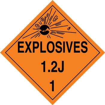 DOT Placard: Hazard Class 1 - Explosives & Blasting Agents (1.2J) 10 3/4" x 10 3/4" Plastic 50/Pack - MPL117VP50