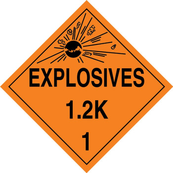 DOT Placard: Hazard Class 1 - Explosives & Blasting Agents (1.2K) 10 3/4" x 10 3/4" Plastic 100/Pack - MPL118VP100