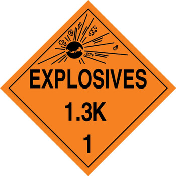 DOT Placard: Hazard Class 1 - Explosives & Blasting Agents (1.3K) 10 3/4" x 10 3/4" Plastic 1/Each - MPL125VP1
