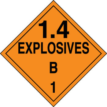 DOT Placard: Hazard Class 1 - Explosives & Blasting Agents (1.4B) 10 3/4" x 10 3/4" Plastic 50/Pack - MPL127VP50