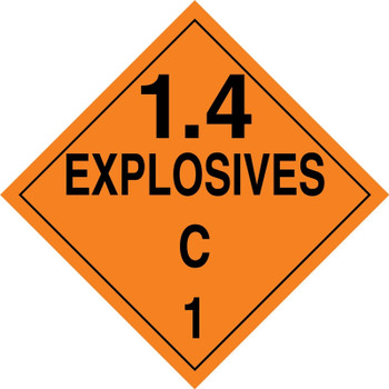 DOT Placard: Hazard Class 1 - Explosives & Blasting Agents (1.4C) 10 3/4" x 10 3/4" Plastic 1/Each - MPL128VP1