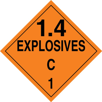 DOT Placard: Hazard Class 1 - Explosives & Blasting Agents (1.4C) 10 3/4" x 10 3/4" Plastic 100/Pack - MPL128VP100