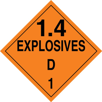 DOT Placard: Hazard Class 1 - Explosives & Blasting Agents (1.4D) 10 3/4" x 10 3/4" Plastic - MPL129VP1
