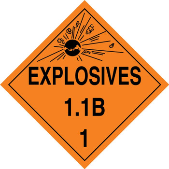 DOT Placard: Hazard Class 1 - Explosives & Blasting Agents (1.1B) 10 3/4" x 10 3/4" Plastic 100/Pack - MPL12VP100