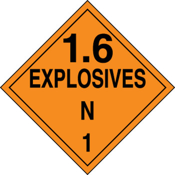DOT Placard: Hazard Class 1 - Explosives & Blasting Agents (1.6N) 10 3/4" x 10 3/4" PF-Cardstock 1/Each - MPL135CT1