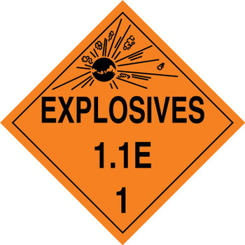 DOT Placard: Hazard Class 1 - Explosives & Blasting Agents (1.1E) 10 3/4" x 10 3/4" Adhesive Vinyl 50/Pack - MPL15VS50