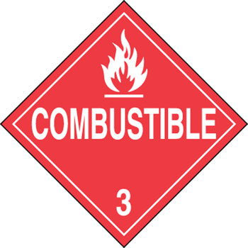 DOT Placard: Hazard Class 3 - Flammable Liquids (Combustible) 10 3/4" x 10 3/4" Removable Vinyl 25/Pack - MPL302RM25