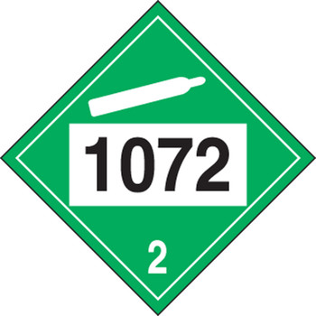 4-Digit DOT Placard: Hazard Class 2 - 1072 (Oxygen) 10 3/4" x 10 3/4" Removable Vinyl 50/Pack - MPL722RM50