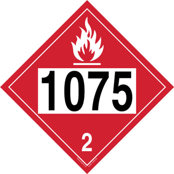 4-Digit DOT Placards: Hazard Class 2 - 1075 (Liquefied Petroleum Gas) 10 3/4" x 10 3/4" PF-Cardstock 100/Pack - MPL724CT100