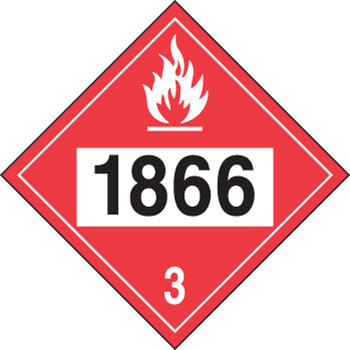 4-Digit DOT Placards: Hazard Class 3 - 1866 (Resin Solution) 10 3/4" x 10 3/4" Removable Vinyl 50/Pack - MPL734RM50
