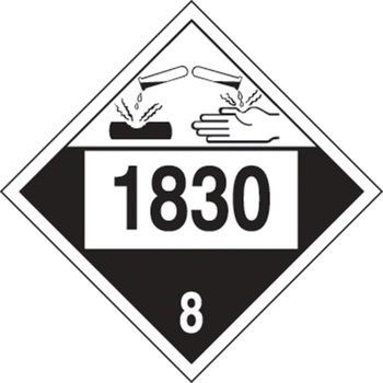 4-Digit DOT Placards: Hazard Class 8 - 1830 (Sulfuric Acid) 10 3/4" x 10 3/4" Removable Vinyl 1/Each - MPL781RM1