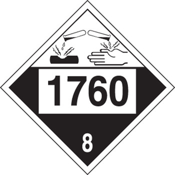 4-Digit DOT Placard: Hazard Class 8 - 1760 (Corrosive Liquid) 10 3/4" x 10 3/4" Plastic 50/Pack - MPL782VP50