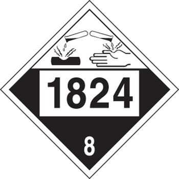 4-Digit DOT Placard: Hazard Class 8 - 1824 (Sodium Hydroxide Solution) 10 3/4" x 10 3/4" Removable Vinyl 100/Pack - MPL784RM100