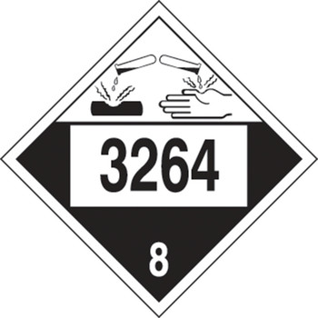4-Digit DOT Placards: Hazard Class 8 - 3264 (Corrosive Liquid, Acidic, Inorganic) 10 3/4" x 10 3/4" Removable Vinyl 25/Pack - MPL785RM25