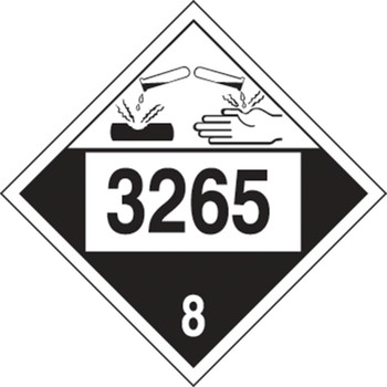 4-Digit DOT Placard: Hazard Class 8 - 3265 (Organic Acidic Corrosive Liquid) 10 3/4" x 10 3/4" Removable Vinyl 100/Pack - MPL787RM100