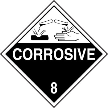 DOT Hazard Class 8 Placards: Corrosive 10 3/4" x 10 3/4" PF-Cardstock - MPL801CT50