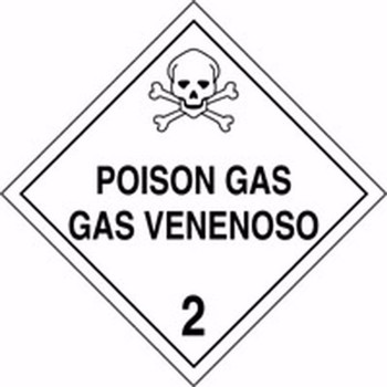 Bilingual DOT Placard: Hazard Class 2 - Poison Gas 10 3/4" x 10 3/4" Reflective Vinyl 100/Pack - MPLSP1FV100