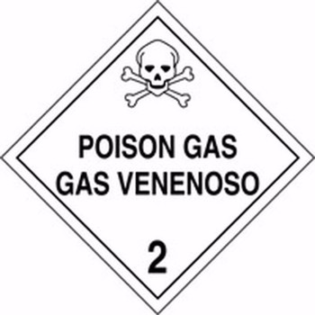 Bilingual DOT Placard: Hazard Class 2 - Poison Gas 10 3/4" x 10 3/4" Removable Vinyl 100/Pack - MPLSP1RM100