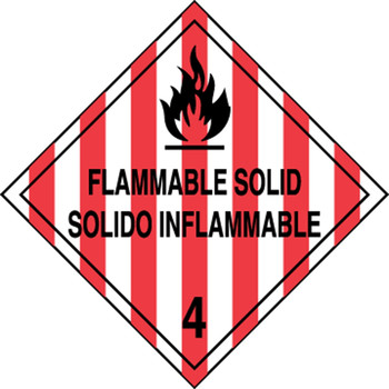 Bilingual DOT Placard: Hazard Class 4 - Flammable Solid 10 3/4" x 10 3/4" Removable Vinyl 1/Each - MPLSP6RM1