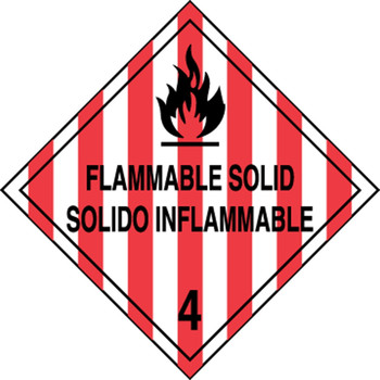Bilingual DOT Placard: Hazard Class 4 - Flammable Solid 10 3/4" x 10 3/4" Adhesive Vinyl 1/Each - MPLSP6VS1