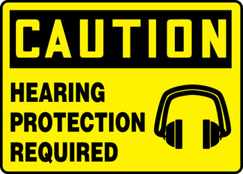 OSHA Caution Safety Sign: Hearing Protection Required 10" x 14" Adhesive Dura-Vinyl - MPPA620XV