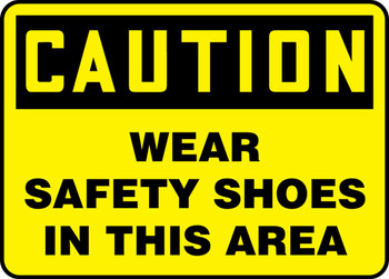 OSHA Caution Safety Sign: Wear Safety Shoes In This Area 10" x 14" Plastic 1/Each - MPPA645VP